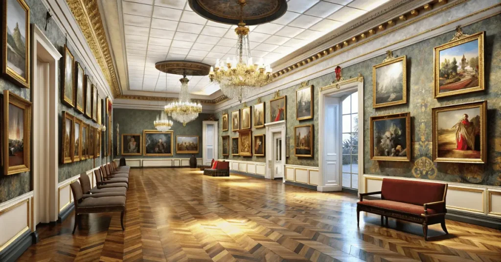 A art gallery in a palace room