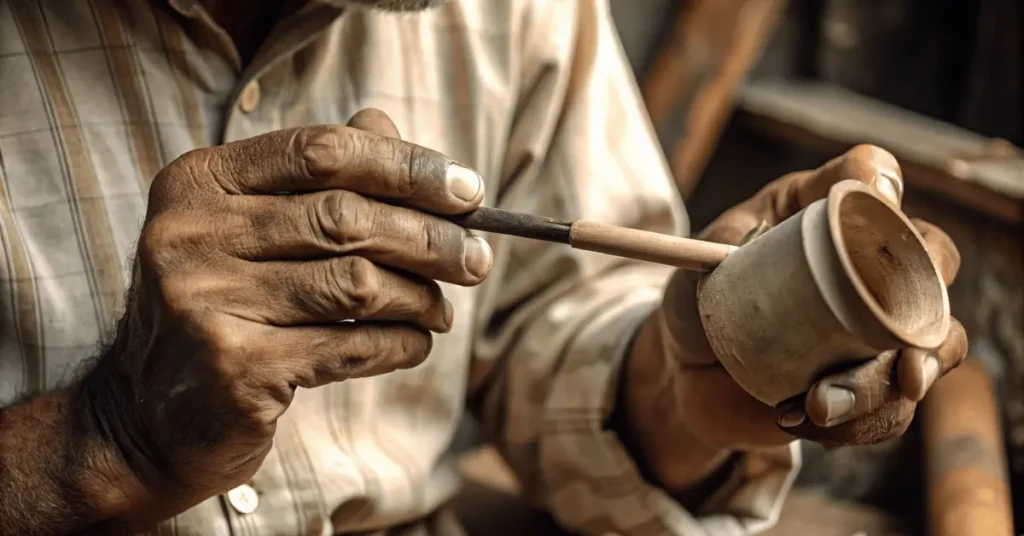 A man is making a clay pipe