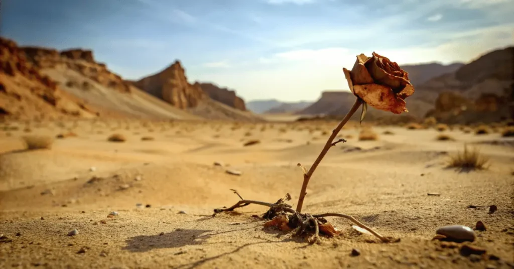a withered rose in the desert