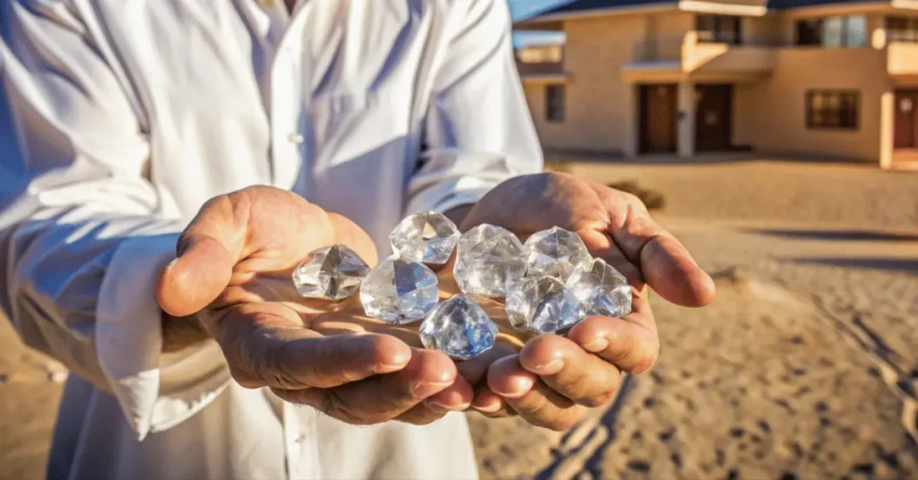 Shiny diamonds in a man's hand