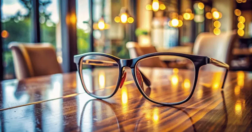 an eye glass on table