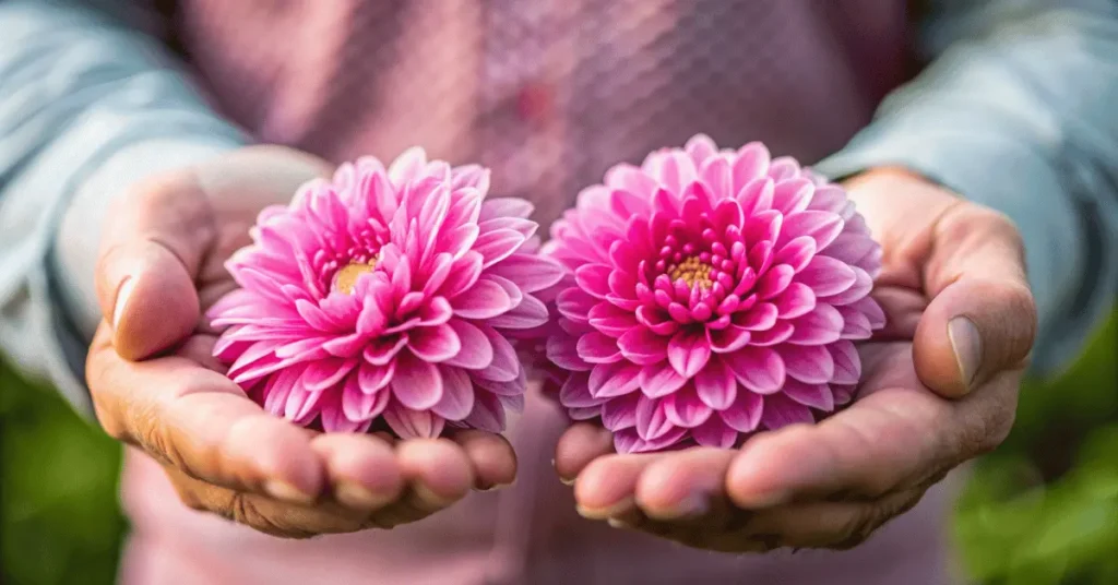 pink flowers in a man hand