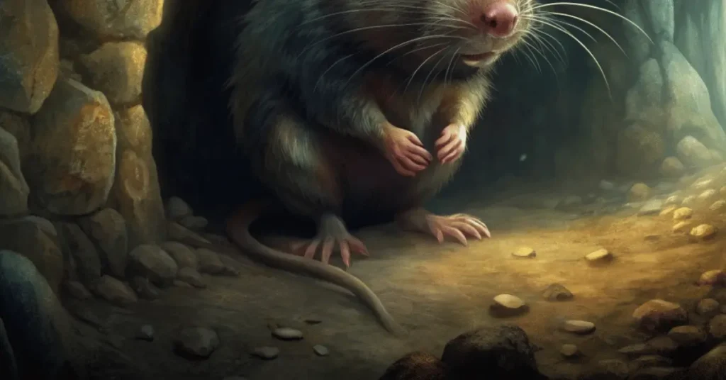 a rat in a dark cave