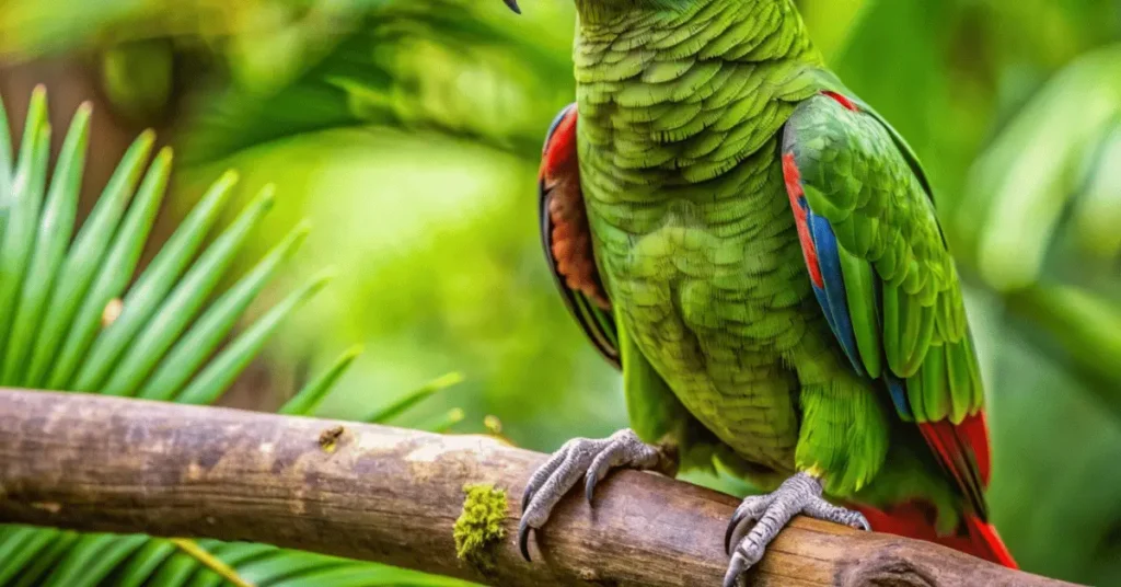 green parrot on a tree in jungle