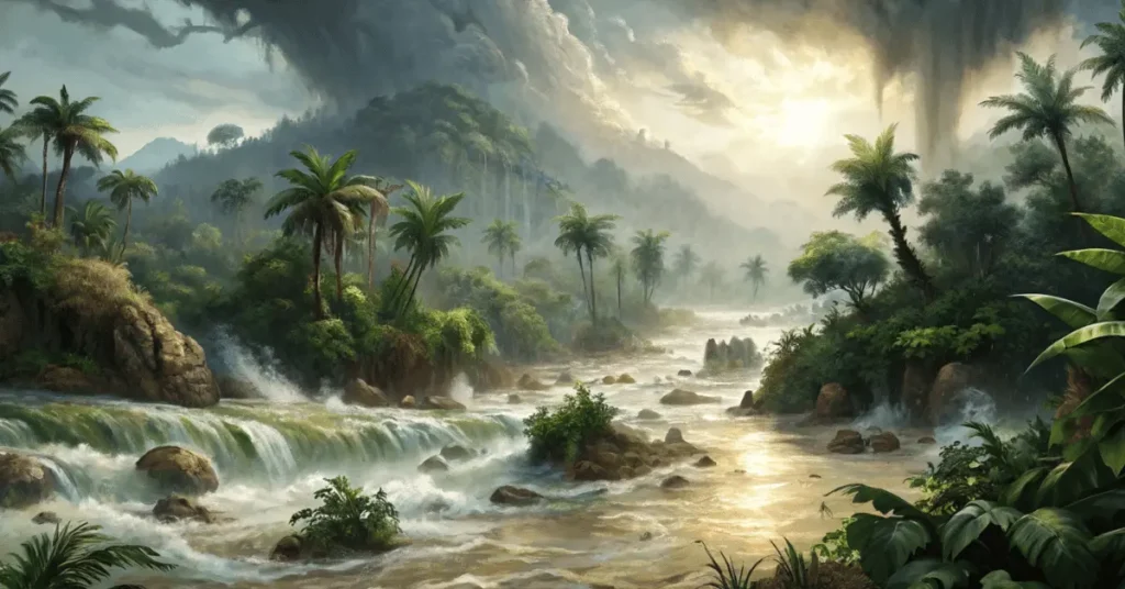 heavy flood in a jungle