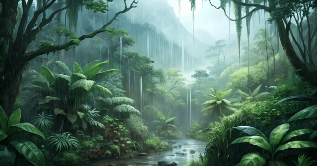 heavy rain in a jungle